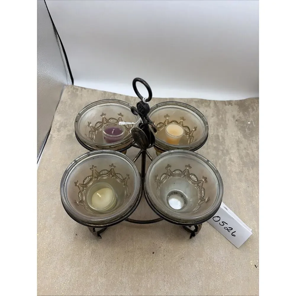 Gorgeous vintage candle Holder setup, metal & glass with 4 Glass Votive